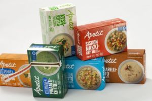 Apetit Ruoka's stock cubes carton can be opened in a single movement using the tear-off strip marked by arrows.
